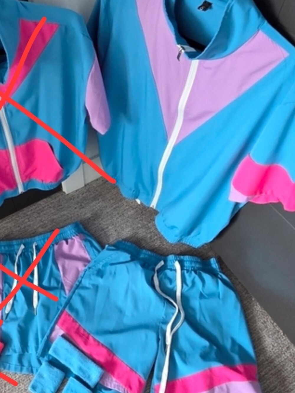 Mens 80s Theme Costume Blue and Pink